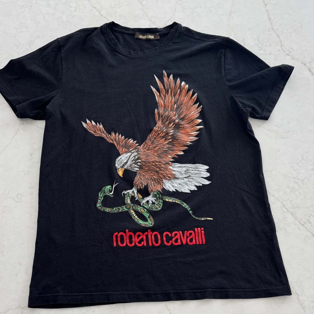 Roberto Cavalli Black T-Shirt with Eagle and Snake Design *AUTHENTIC*